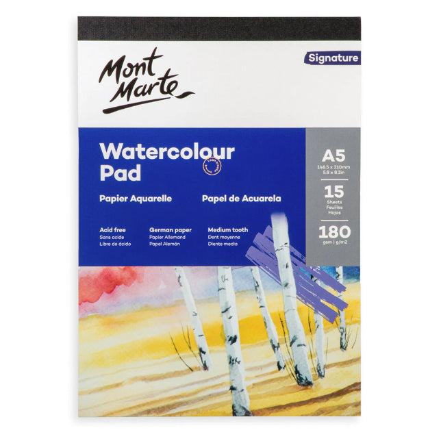 Mont Marte A5 Watercolour Paper Pad 180gsm 15 sheets Cold Press