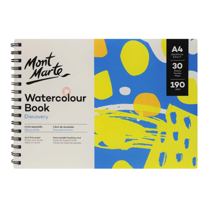 Mont Marte Watercolour Paper Spiral Book 190gsm 30 sheets Cold Press