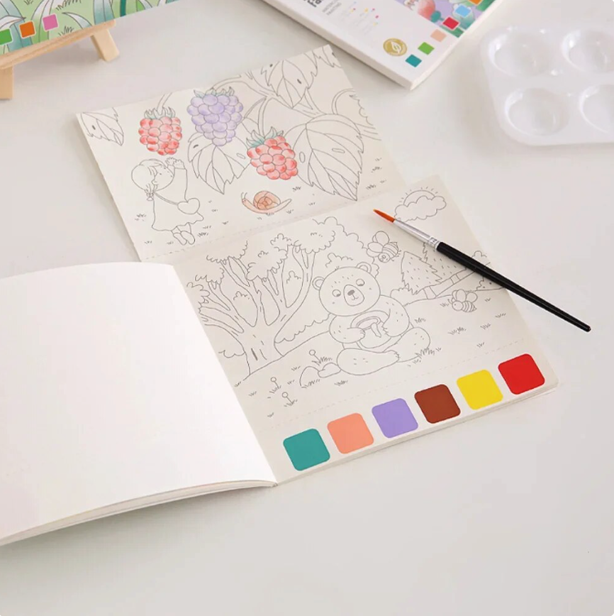 Kids Watercolour Painting Book | Dry Watercolour Paint and Brush Included | 20 pages