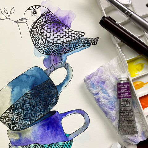 May '24 | Untangle with Watercolour | Paint n Sip | Doodling | Stacked Tea Cups